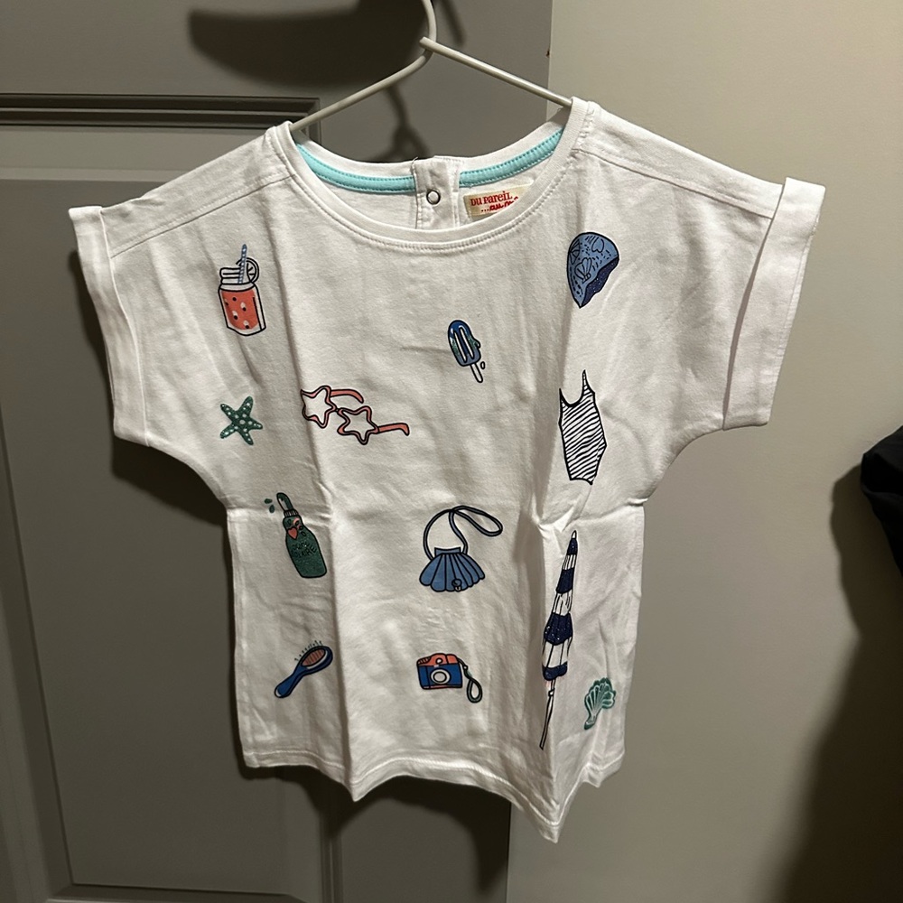 Du Pareil au Même White Beach Icons Short-Sleeve Tee for Girls - Size: 6 years
